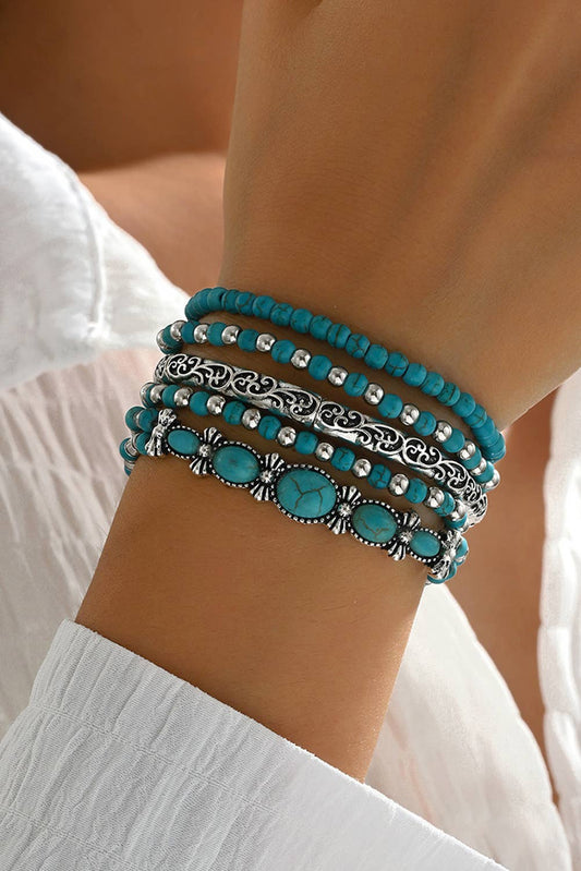 Western Turquoise Layering Bracelets - 5pc Set
