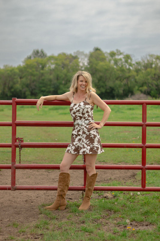 Cow Print Ruffle Mini Dress