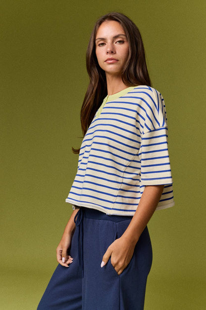 Henley Neck Stripe Top