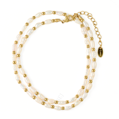 Gold Beaded Freshwater Pearl Necklace