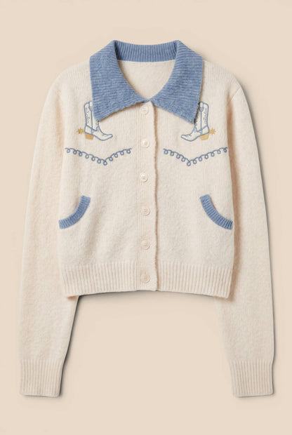 Western Boot Collar Knit Cardigan