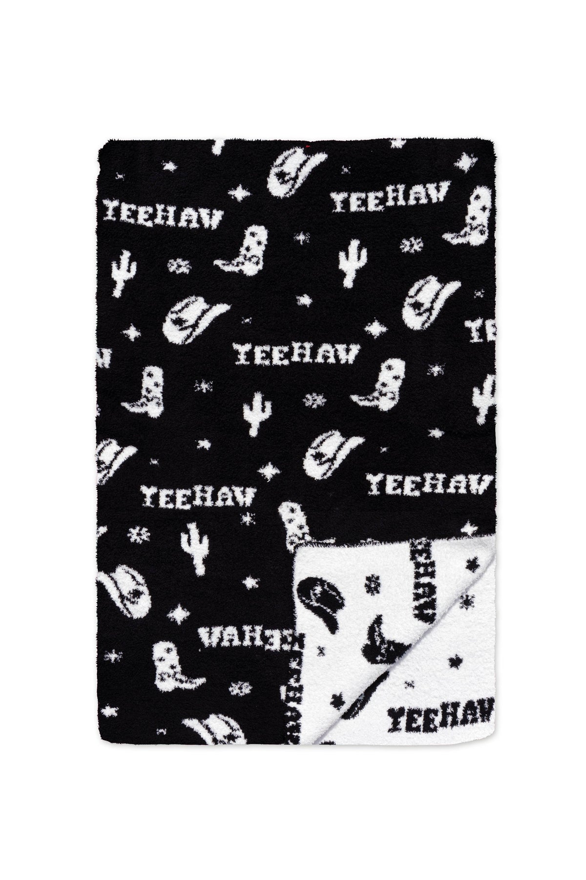 Throw Blanket - Western Motif - "Yee Haw" - Black & White