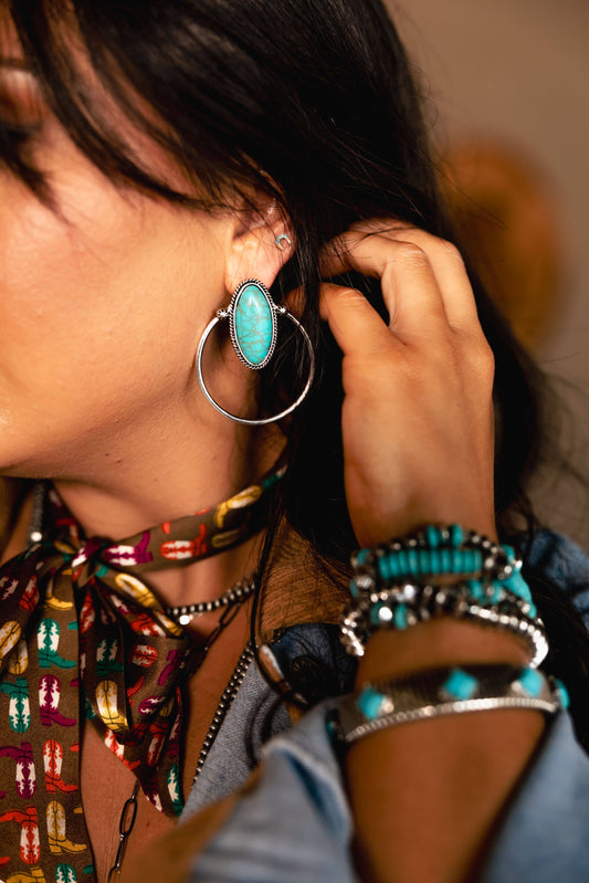 Turquoise Oval Post Earring with Hoop Accent