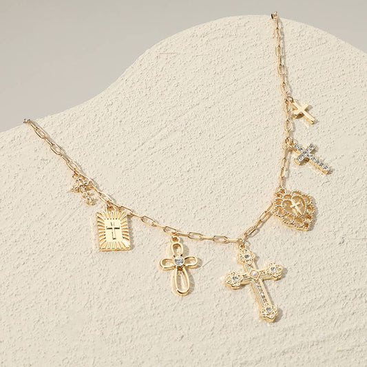 Cross charm necklace gold