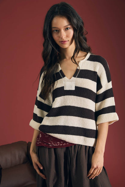 Wide Striped Short Sleeve Pull-Over