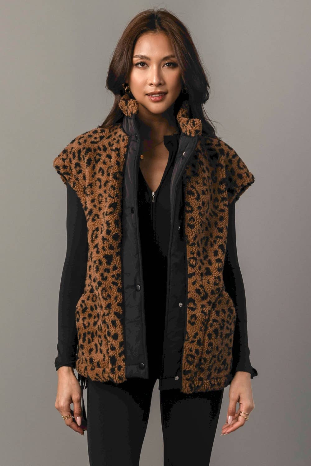 Brown & Black Leopard Fleece Vest