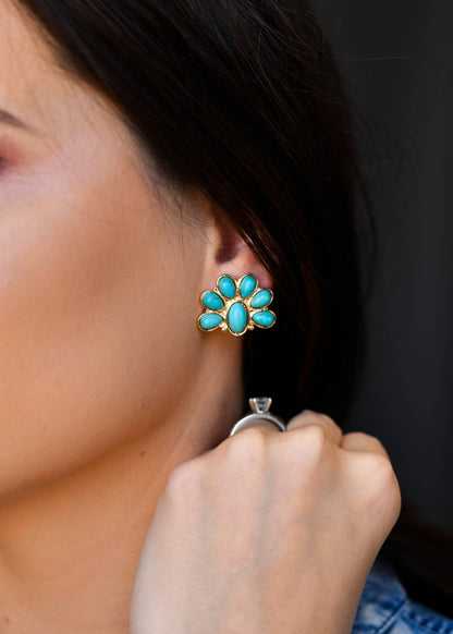 Half Flower Turquoise Post Earring