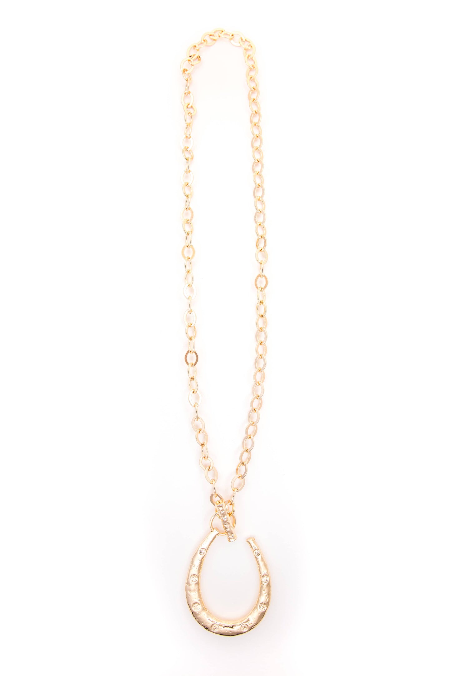 Gold Chain Necklace with Large Horseshoe Pendant