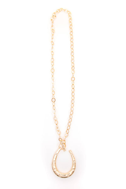 Gold Chain Necklace with Large Horseshoe Pendant