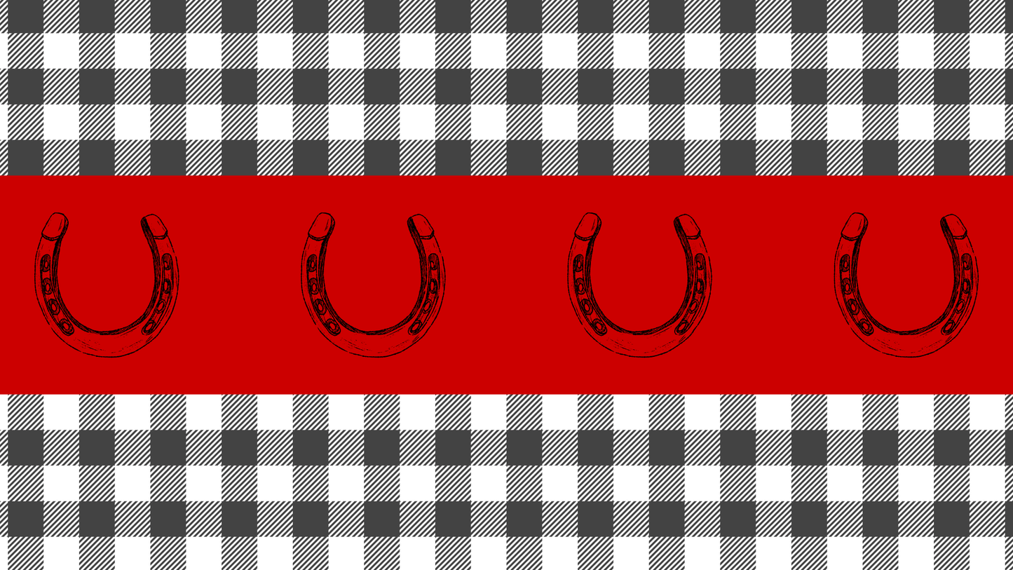 100% Silk Twilly Scarf with Horsehoe and Gingham : Red