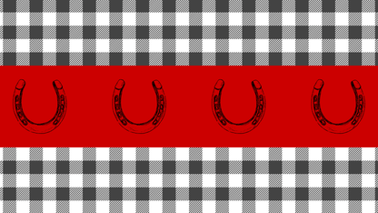100% Silk Twilly Scarf with Horsehoe and Gingham : Red