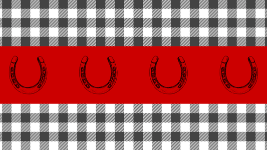 100% Silk Twilly Scarf with Horsehoe and Gingham : Red