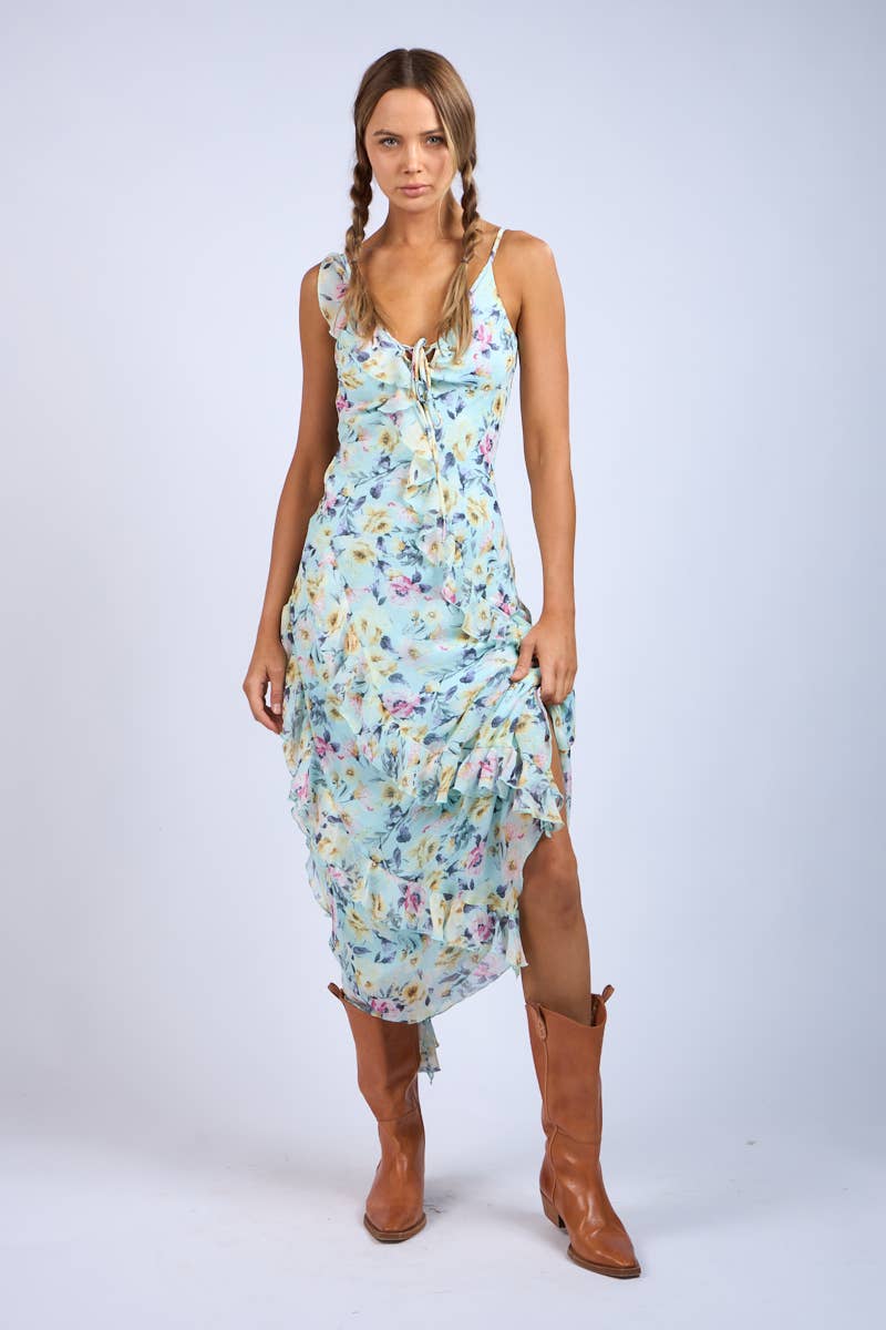 Floral Unbalanced Strap Maxi Dress