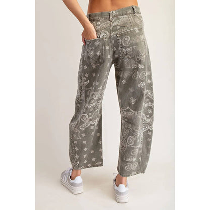 Mineral Washed Paisley Printed Jeans