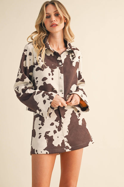 Cow Print Suede Skirt and Shirt Set