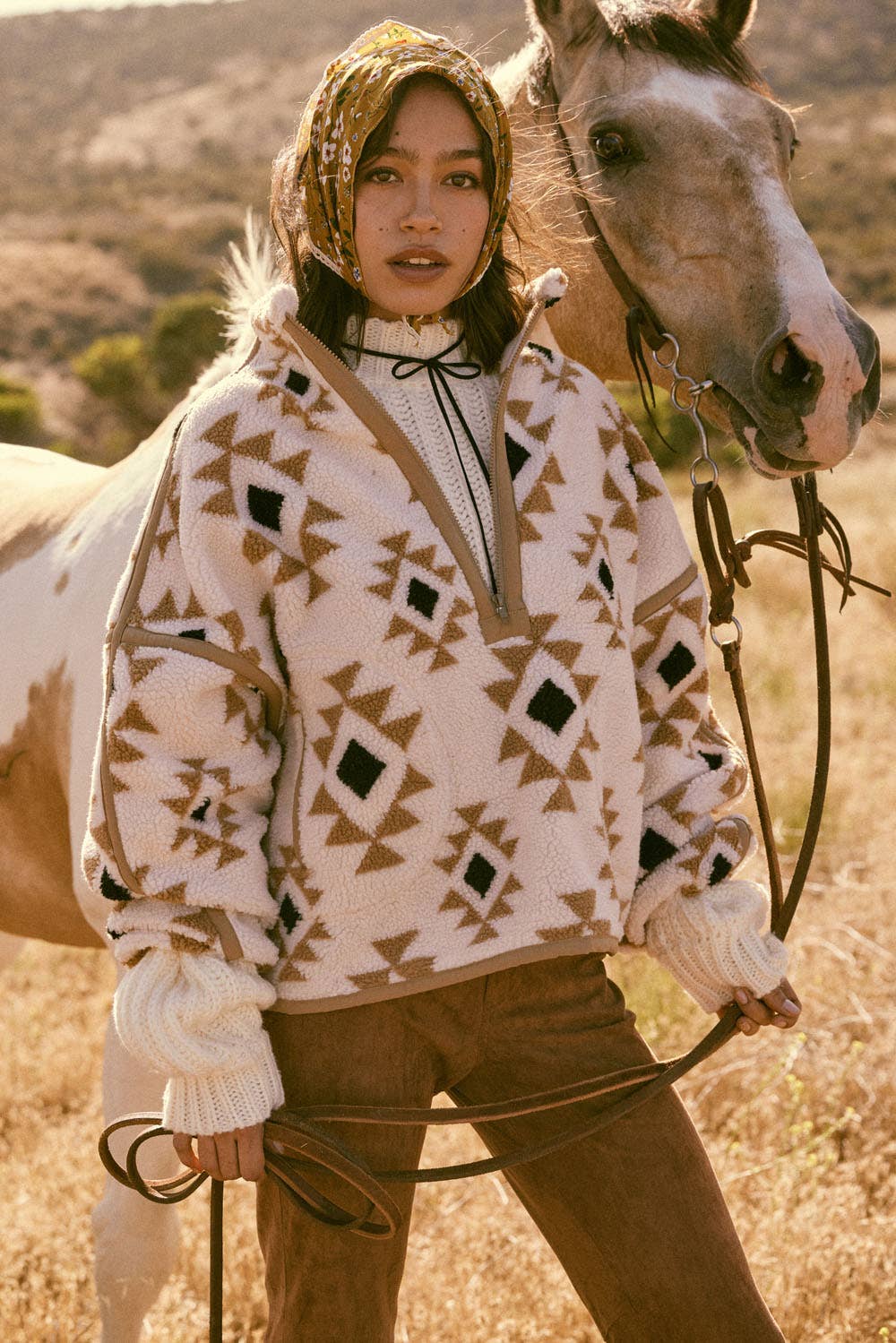 Geometric-Print Sherpa Fleece Half-Zip