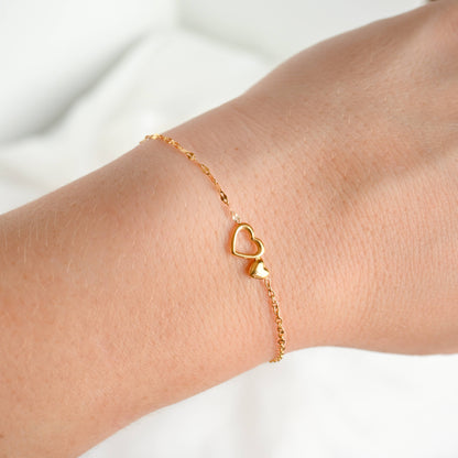Gold Mixed Chain Double Heart Bracelet