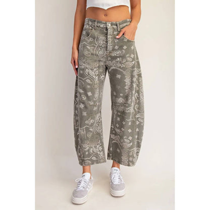 Mineral Washed Paisley Printed Jeans