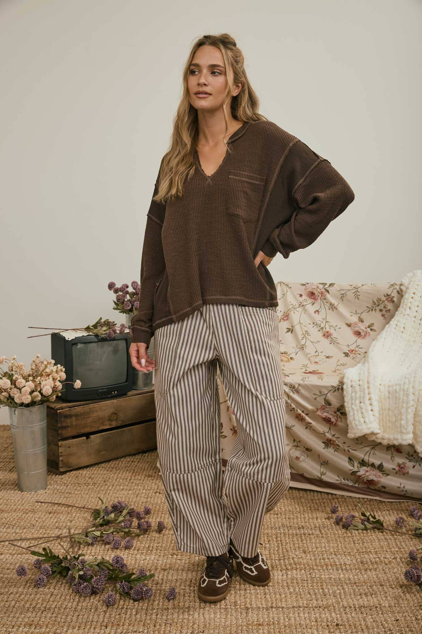 V-Neck Ribbed Top