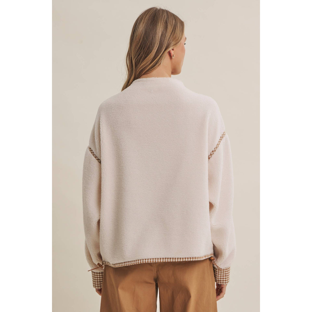CABIN GINGHAM TRIM FLEECE HALF-ZIP PULLOVER
