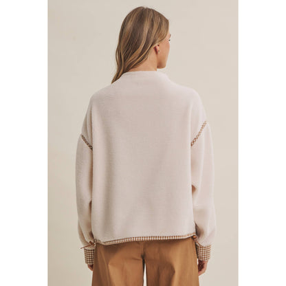 CABIN GINGHAM TRIM FLEECE HALF-ZIP PULLOVER