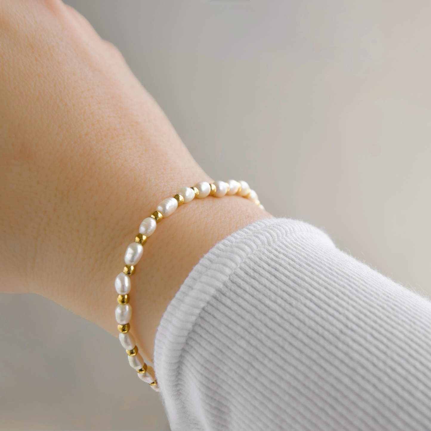 Gold Beaded Freshwater Pearl Bracelet