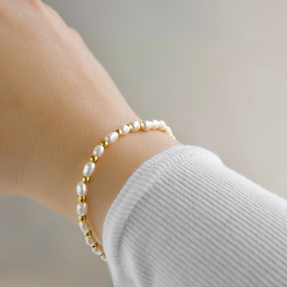 Gold Beaded Freshwater Pearl Bracelet
