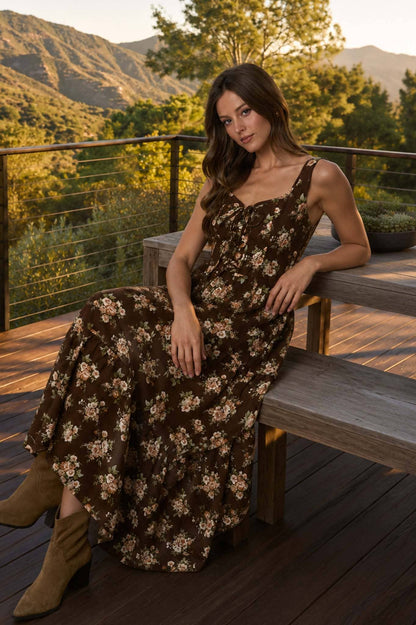 Front Lace Up Corset-Style Midi Dress