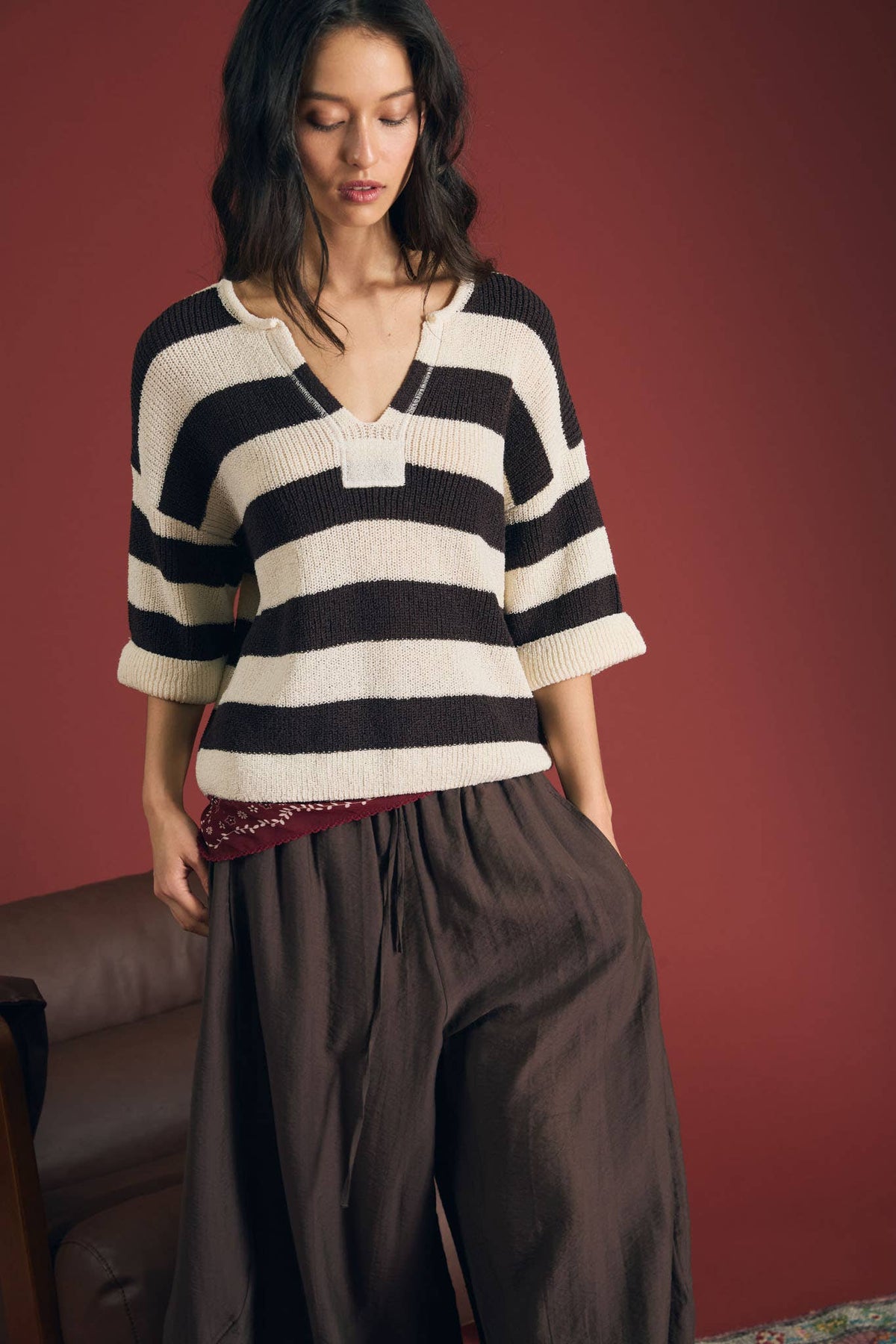 Wide Striped Short Sleeve Pull-Over