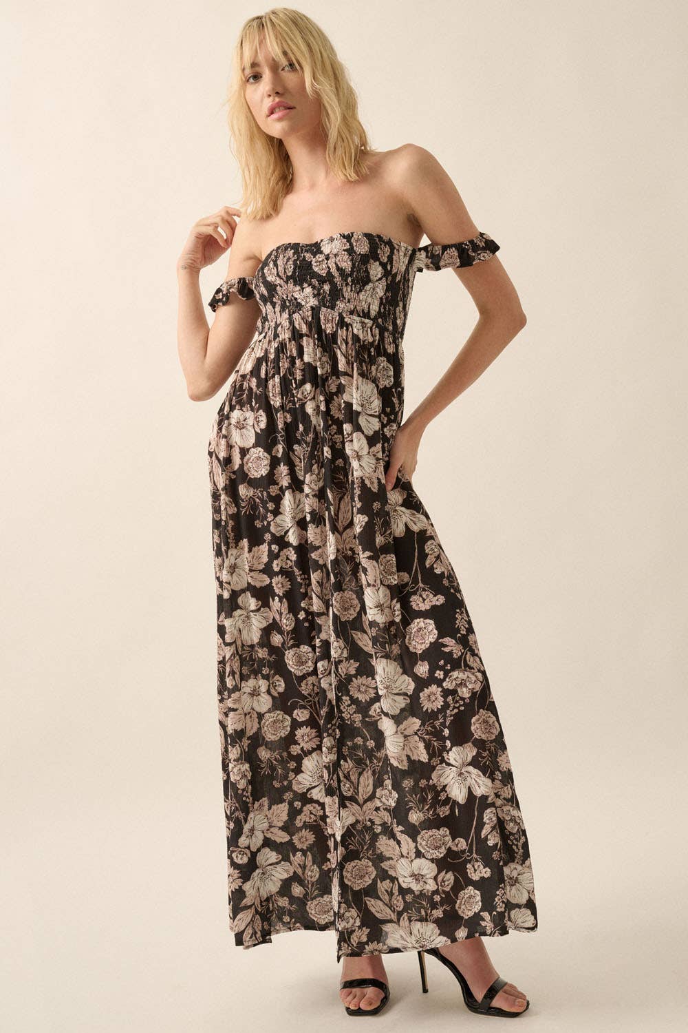 Floral Sweetheart Empire-Waist Maxi Dress