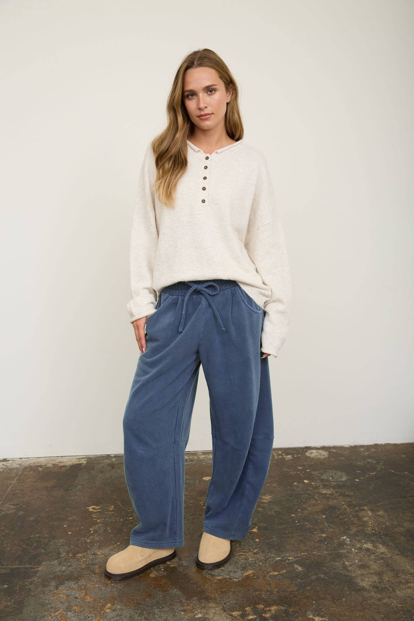 Smocked Waist Barrelled Sweatpants