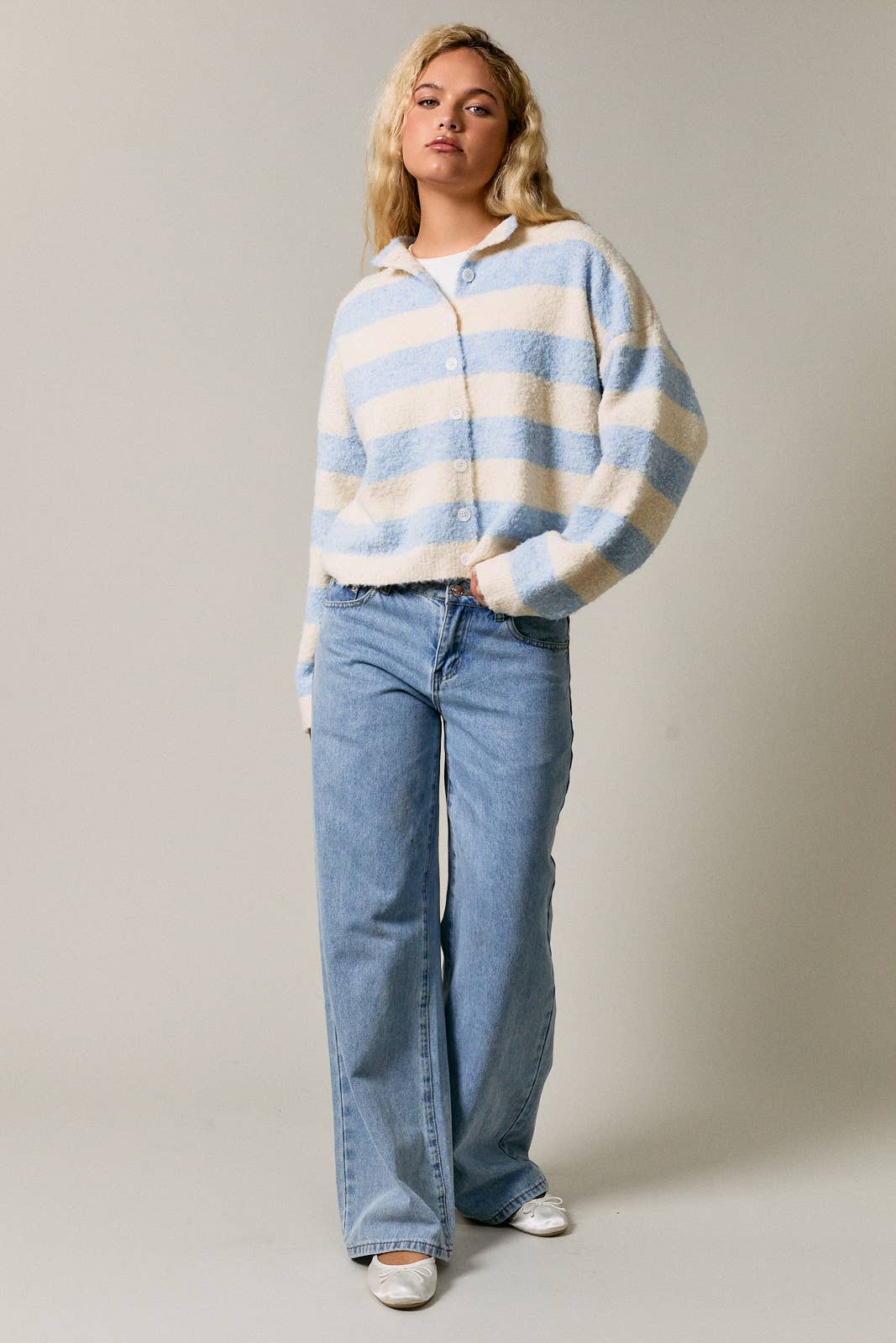 High Neck Striped Cardigan