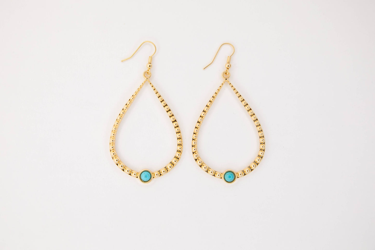 18K Gold Plated Hammered Teardrop Earring on Fishook: Yellow Gold