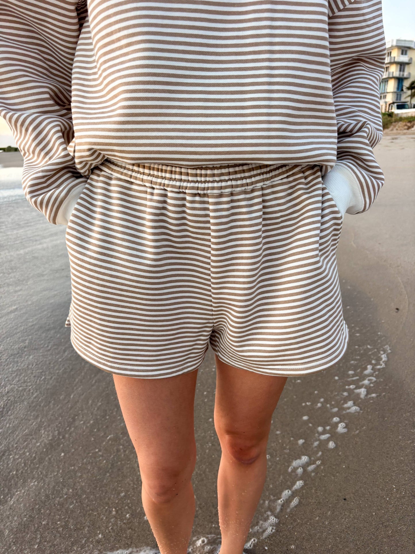 Brown & White Striped Shorts