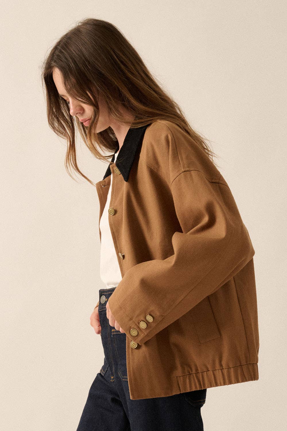 Corduroy Collar Oversize Twill Utility Jacket