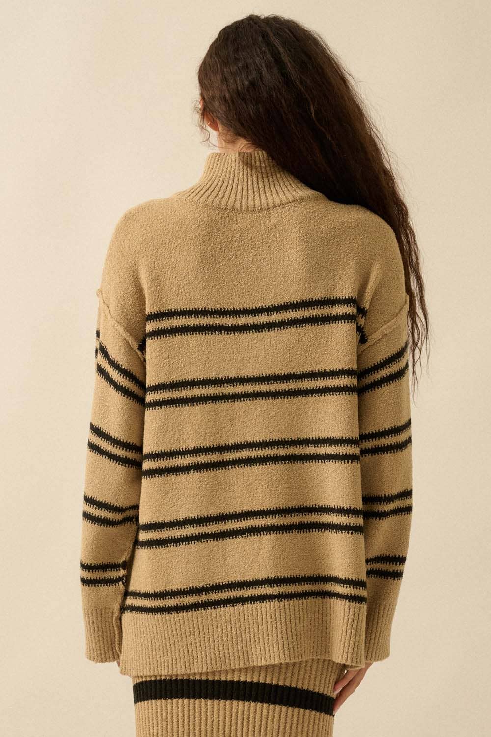 Textured Striped Knit Quarter-Zip Sweater