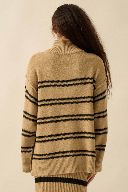 Textured Striped Knit Quarter-Zip Sweater