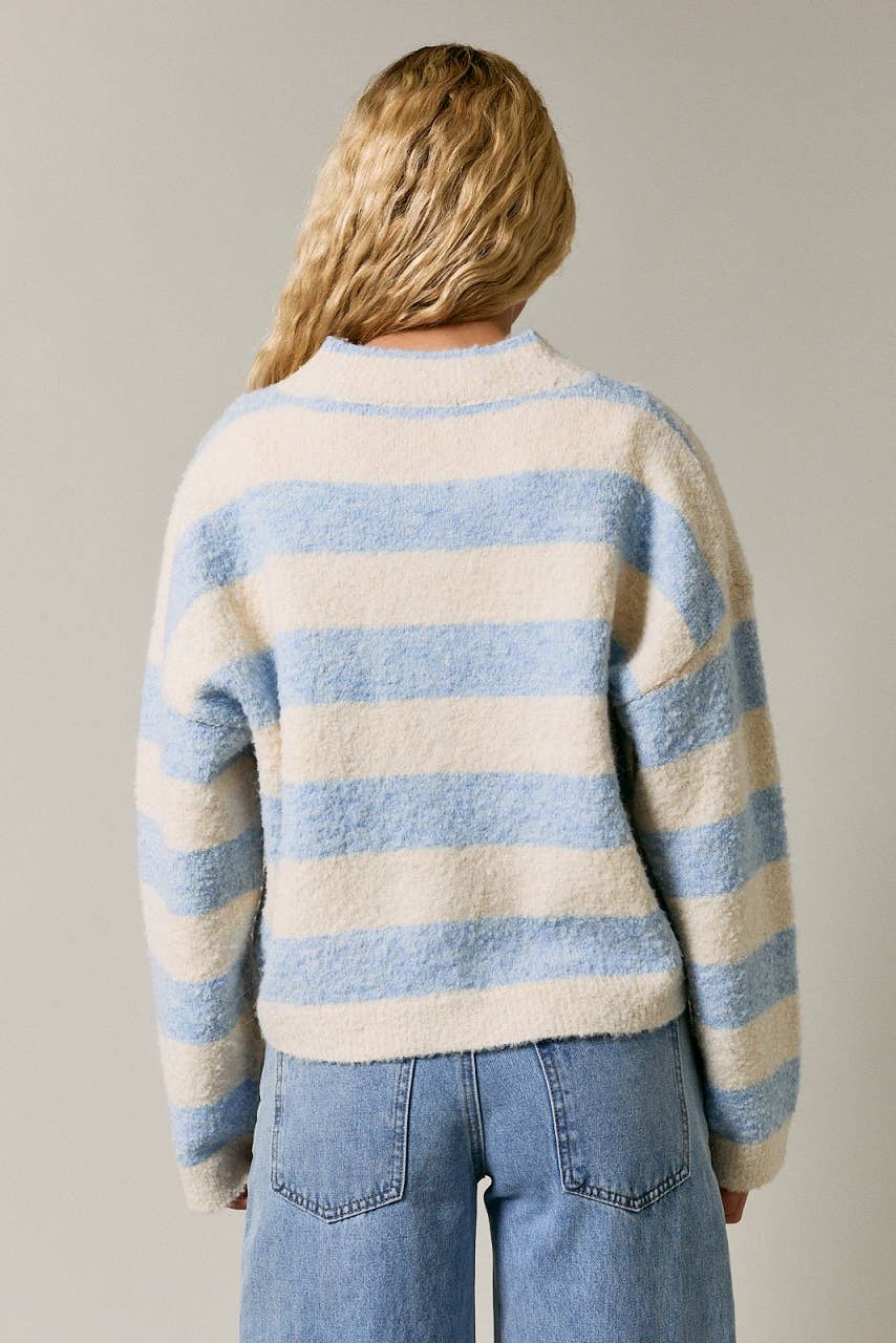 High Neck Striped Cardigan