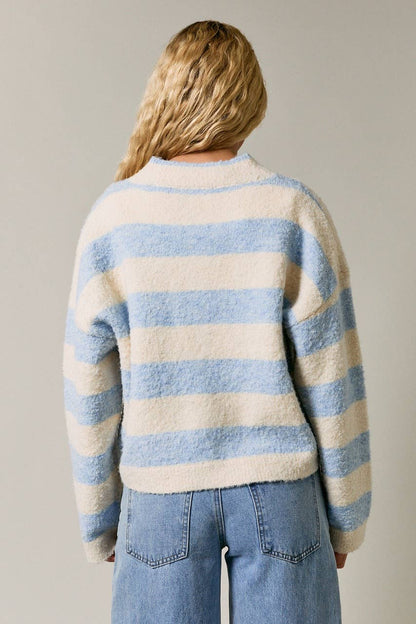 High Neck Striped Cardigan