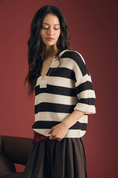 Wide Striped Short Sleeve Pull-Over