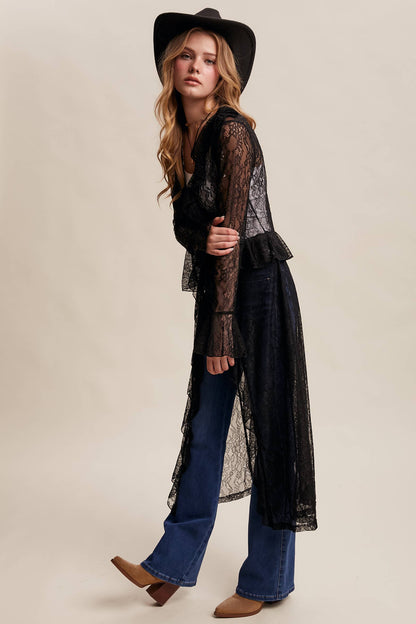 Sheer Lace Ruffle Duster