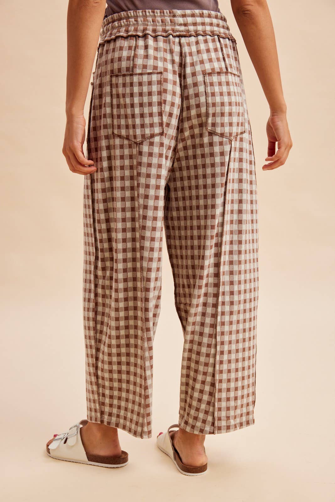 Soft Brushed Check Barrel Pants