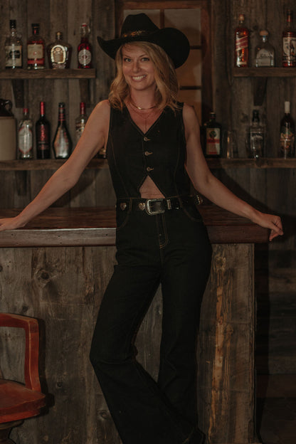 Cut-Out Black Denim Jumpsuit