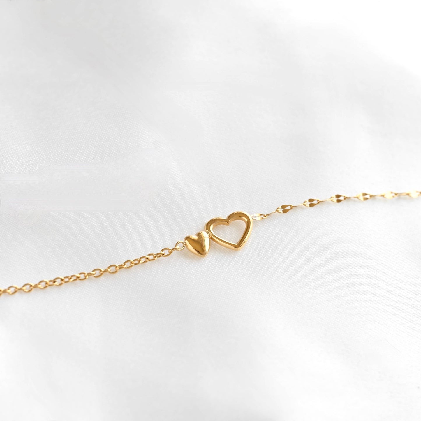 Gold Mixed Chain Double Heart Bracelet