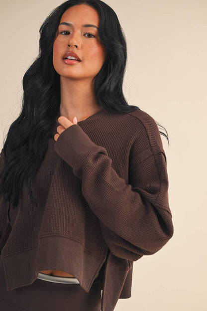 Cropped Waffle Knit Oversized Long Sleeve