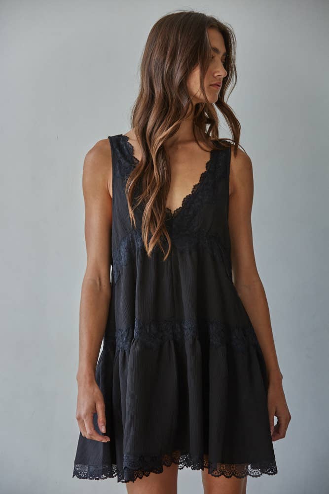 Woven V-Neck Mini Dress