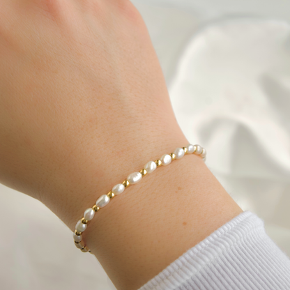 Gold Beaded Freshwater Pearl Bracelet