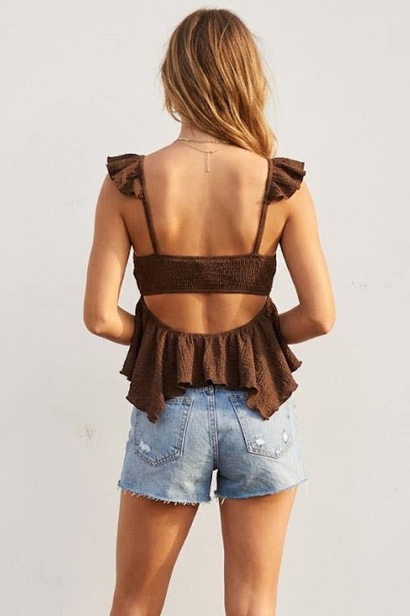 Open Back Ruffle Peplum Top