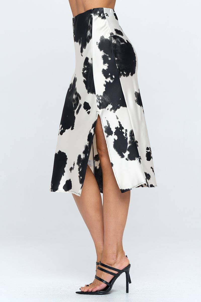 Cow Print Midi Skirt with Slit