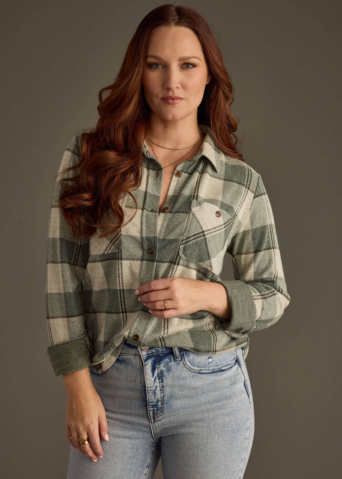 The Oaklee Plaid Button Up Green